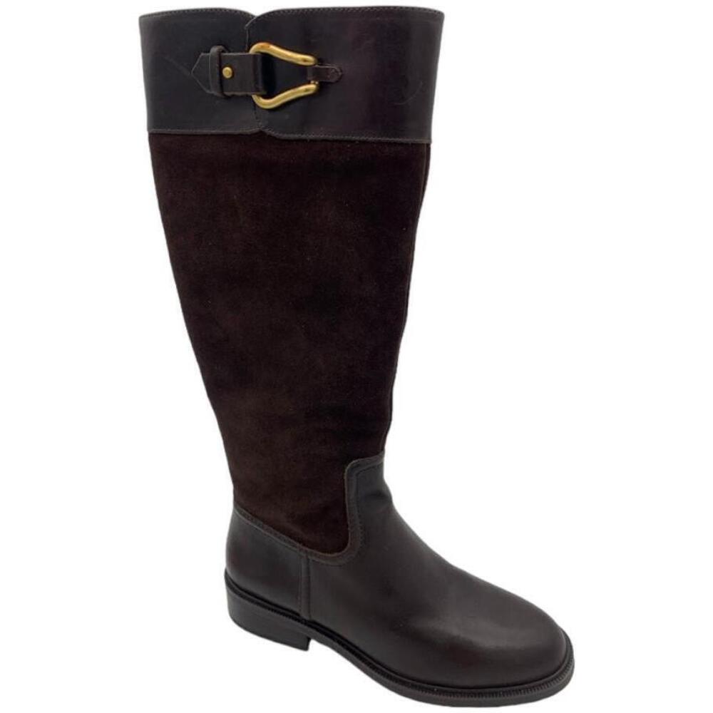 Vince Camuto Wide Calf Leather Riding Boots Andalian Coffee Bean Suede - Medium